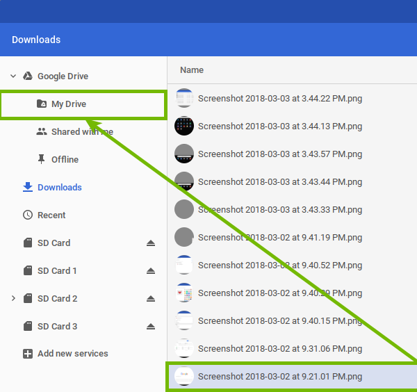 File highlighted with arrow showing dragging file to new folder.