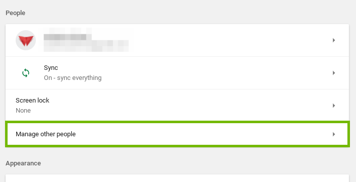 settings with manage other people highlighted