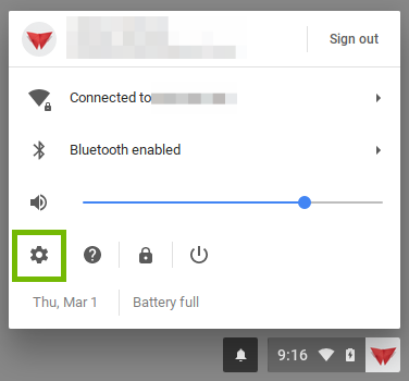 user menu with settings highlighted