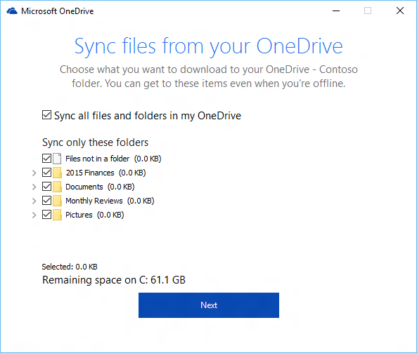 Micrtosoft onedrive sync page