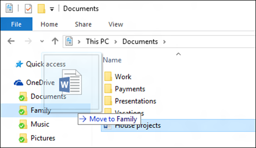 A file being dragged and dropped into onedrive