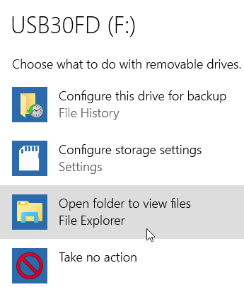 Windows 10 removable drive popup