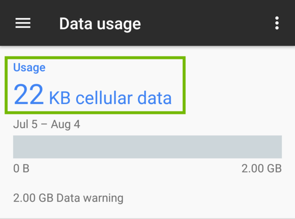 Data usage with usage highlighted.