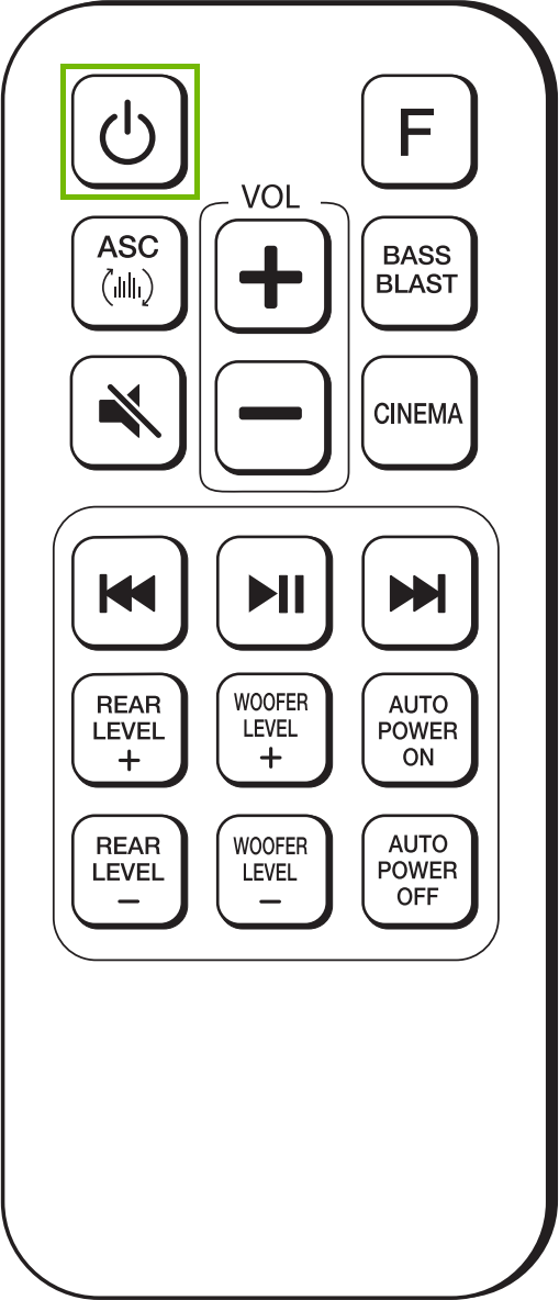 Diagram of remote with Power highlighted