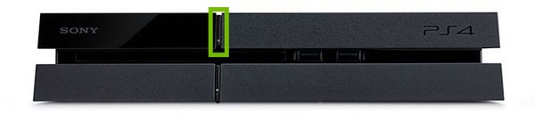 Original PlayStation 4 with power button highlighted.