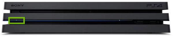 PlayStation 4 Pro with power button highlighted.