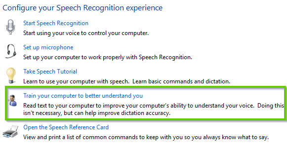 Windows 10 control panel for speech recognition