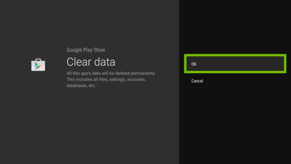 Clear data prompt with OK highlighted.