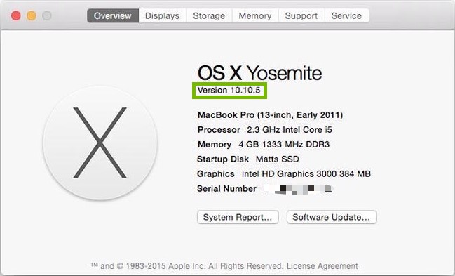 About This Mac with version highlighted