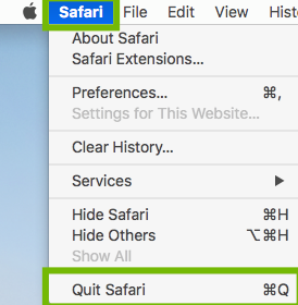 App menu with Quit highlighted.