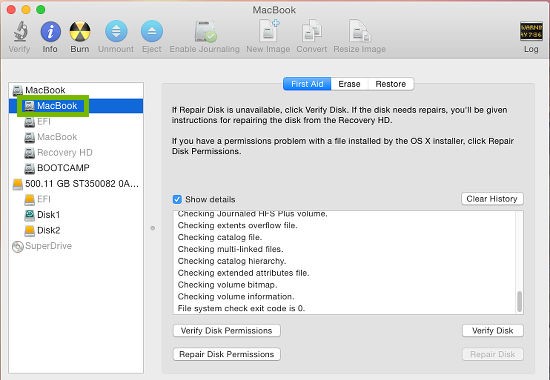 Drive highlighted in disk utility