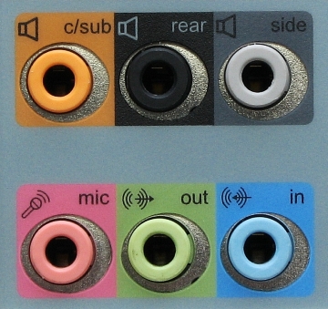 Color coded rear panel PC audio sockets