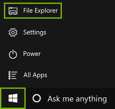 File Explorer placement in Windows menu.