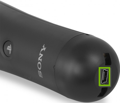 USB port on heel of PS move controller.