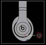diagram of the headphones with the power button highlighted