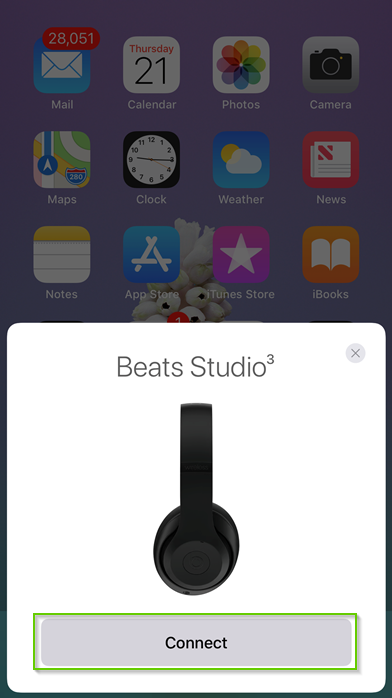 screenshot of iPhone dialog offering connection to Beats headphones