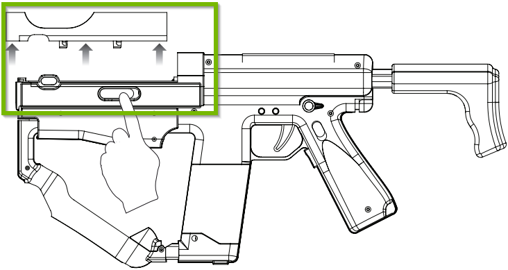Side view of Sharp Shooter with release latch highlighted. Diagram.