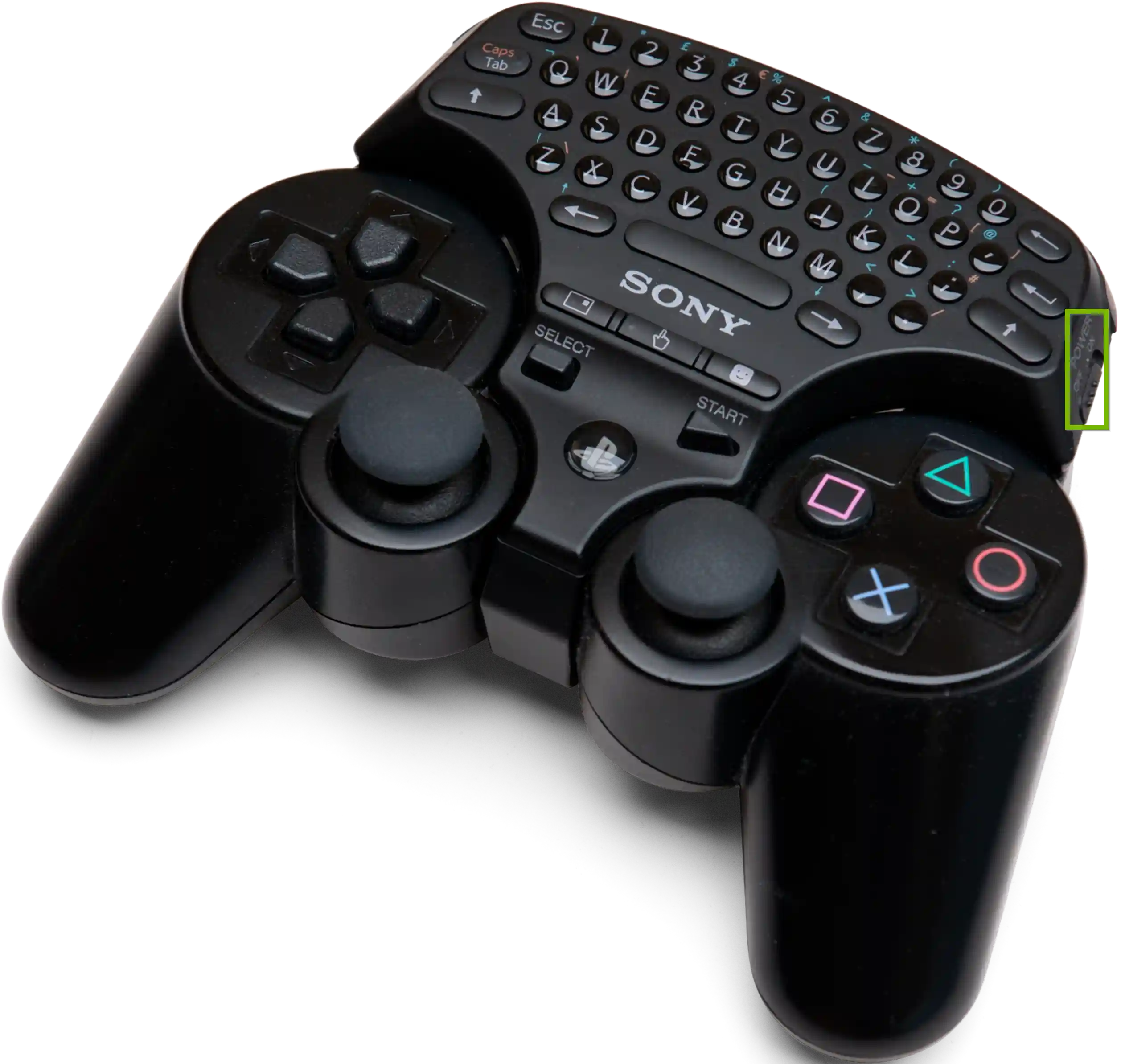 Keypad connected to PS3 controller with power switch toggled on.