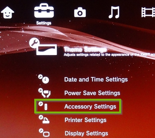 Settings menu with Accessory Settings selected. Screenshot.
