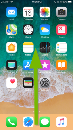 iOS screen showing green arrow to swipe up