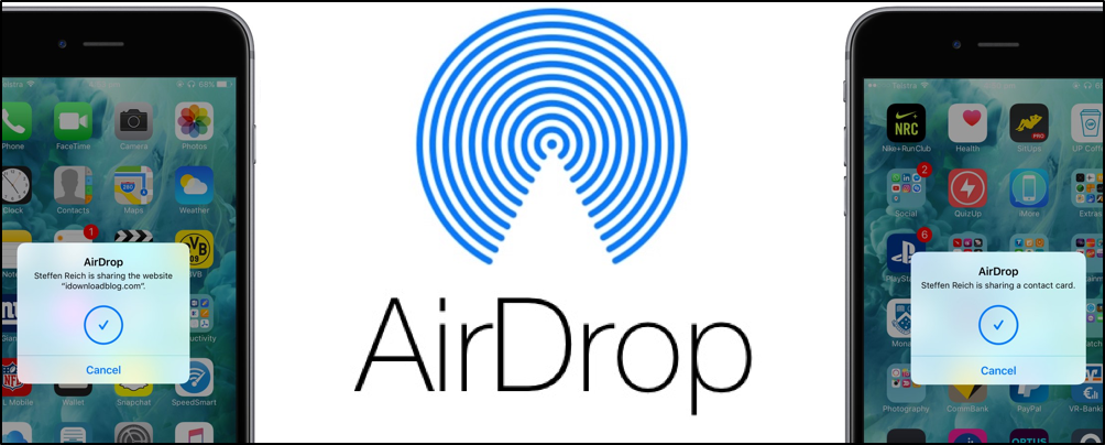 Apple AirDrop banner displaying transfer between iPhones.
