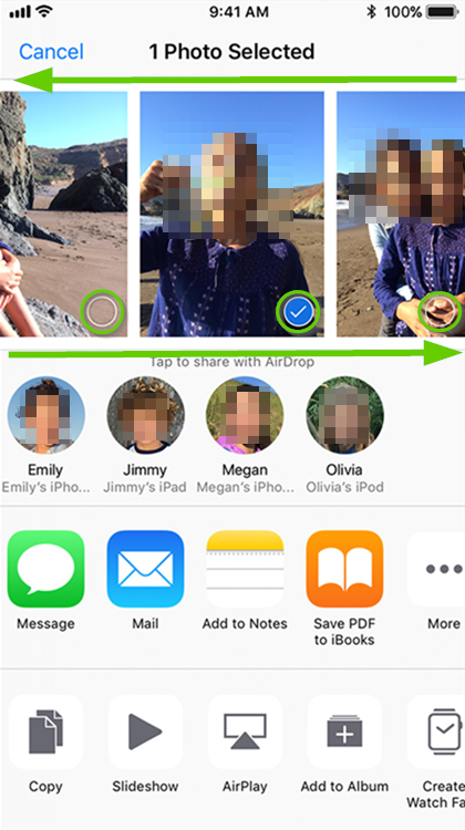 iOS airdrop interface showing how to swipe