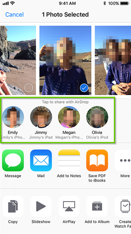 iOS airdrop interface showing the airdrop selections