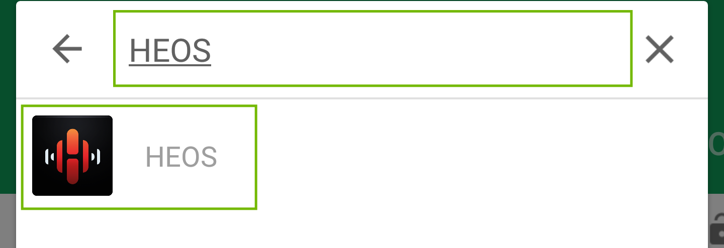 Search for HEOS with HEOS app highlighted.
