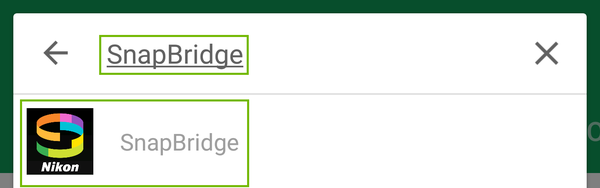 Search with SnapBridge typed in and highlighted.
