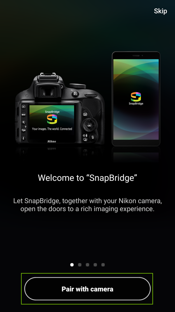 napBridge start screen with pair with camera highlighted.