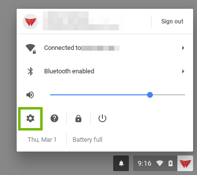 User menu with Settings highlighted.