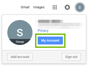 Profile menu with My Account button highlighted.