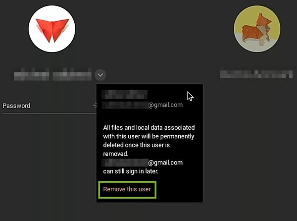 Remove user conformation dialog with Remove this user highlighted.