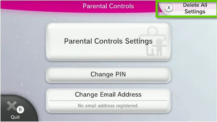 Wii u parental controls delete all settings button