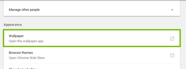 Settings with Wallpaper highlighted.