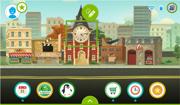 LeapFrog Epic's interface highlighting the clock icon.