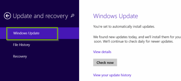 Windows Update highlighted in PC Settings.