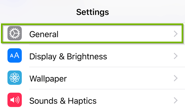 iOS Settings highlighting the general option.