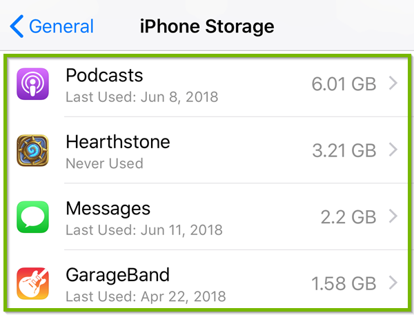 Storage with apps highlighted.