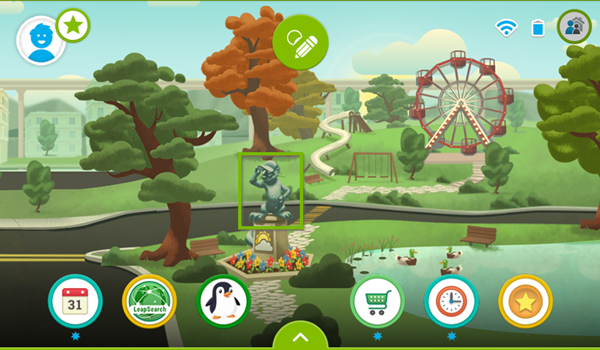 LeapFrog Epic's interface highlighting the statue which can be tapped on.