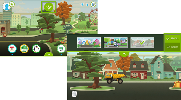 LeapFrog Epic's interface highlighting the pencil icon and the edit menu that opens up upon tapping it.