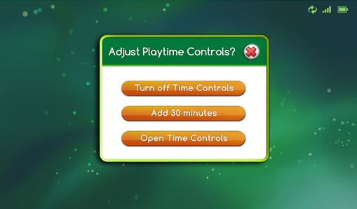 Screenshot of the LeapPad Ultimate's interface displaying available options for adjusting playtime controls.