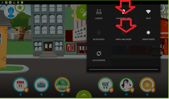 Screenshot of the LeapFrog Epic's interface highlighting the need to swipe downward from the top right of the screen.