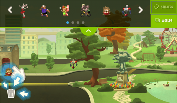 LeapFrog Epic's edit menu with the stickers button highlighted.