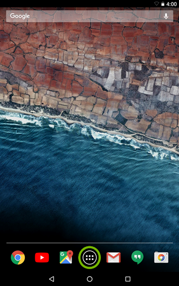 Android screen with Apps icon highlighted