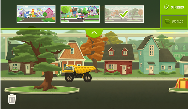 LeapFrog Epic's edit menu with the worlds button highlighted.