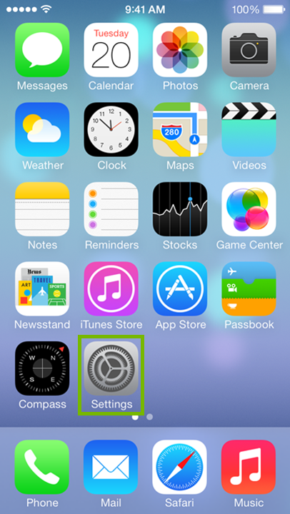 iOS screen with Settings icon highlighted