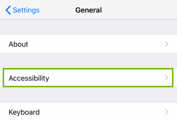 General settings with Accessibility highlighted.