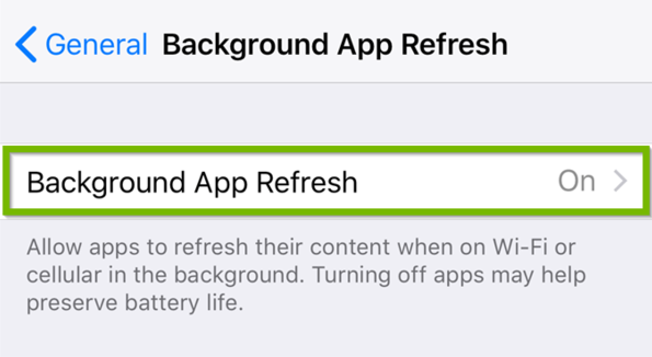 Background App Refresh settings with Background App Refresh highlighted.