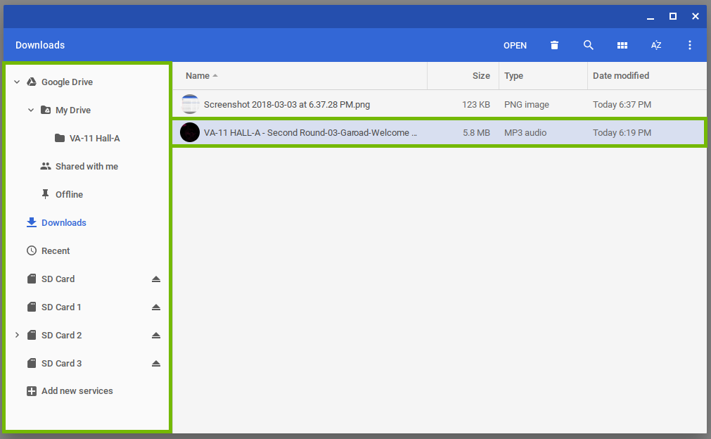 folder browser with music file highlighted